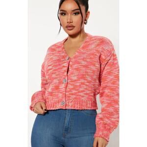 Fashion Nova Shine On Jewel Button Cardigan - Pink/combo NWT SIZE L